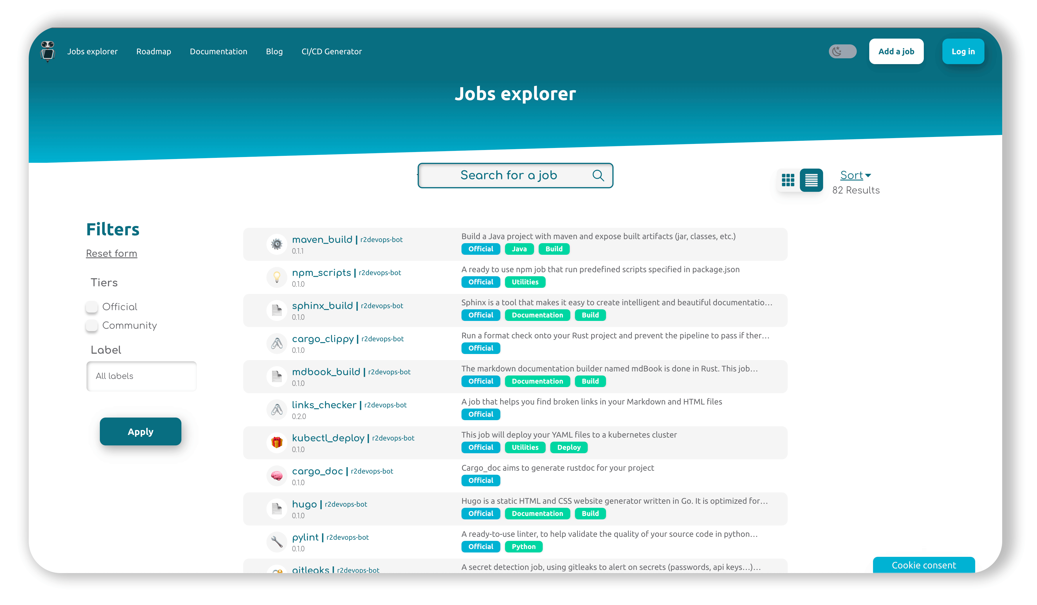 Display your job in column or cards in R2Devops